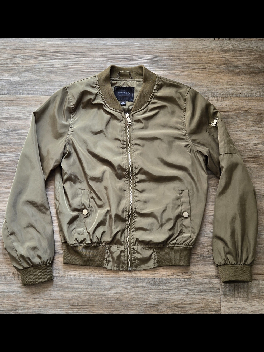 Miss London Olive Green Women's Lightweight Bomber Jacket